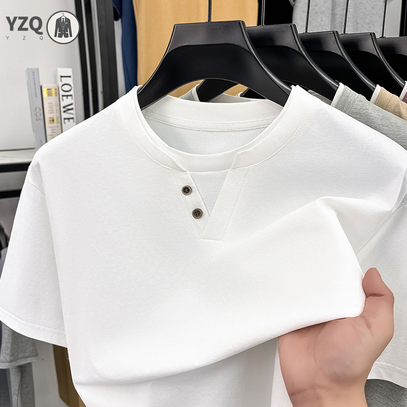 メンズ半袖 Tシャツ ヘンリーネック フェイクツーピース カ - Summer Clothing Types のレビューと価格