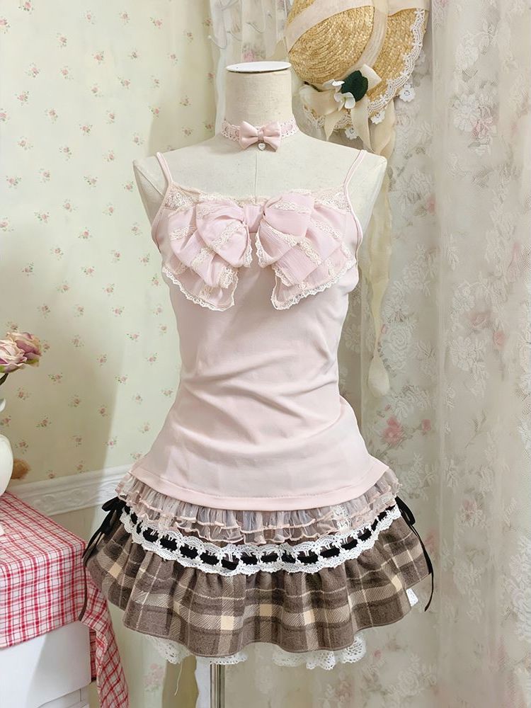 日本の可愛い3点セット レディース レースボウブラウス+キャ - Summer Alt Clothing のレビューと価格