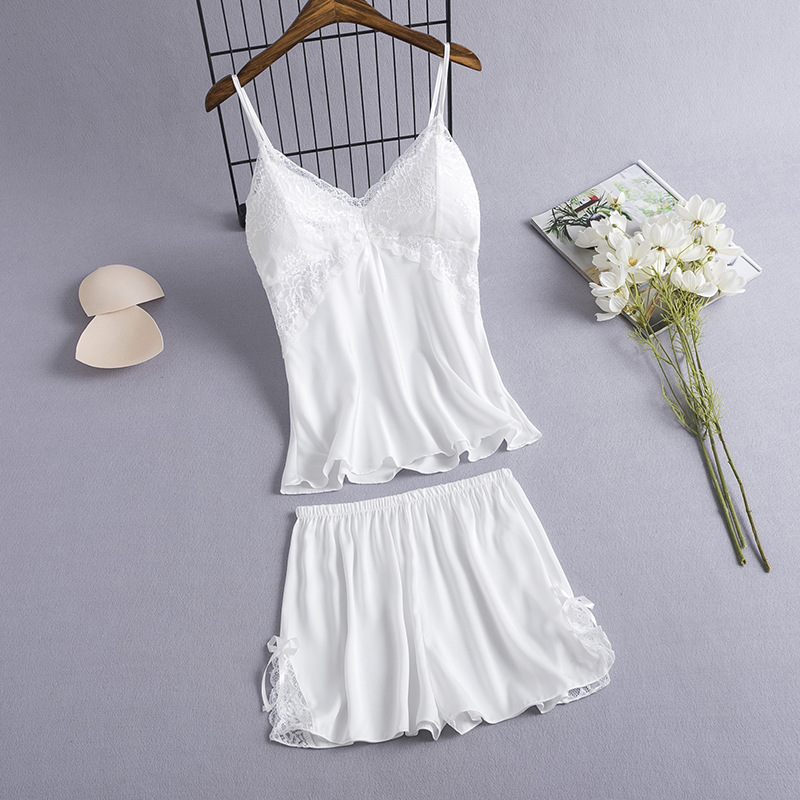 女性用2ピースキャミソール,パジャマ,セクシーなレース,Vネ - Summer House Clothing のレビューと価格